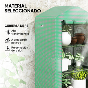 Invernadero de Jardín de 3 Niveles, Invernadero de Exterior con 3 Estantes, Puerta Enrollable, Marco de Metal, Cubierta de PE, Anti-UV, Impermeable, para Terraza, Patio, 69x49x125 cm, Verde