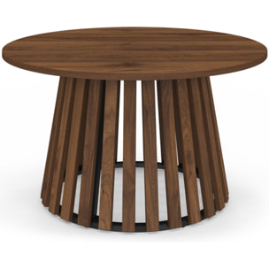 Table basse ronde Camélia pieds lattes effet noyer Ø70cm