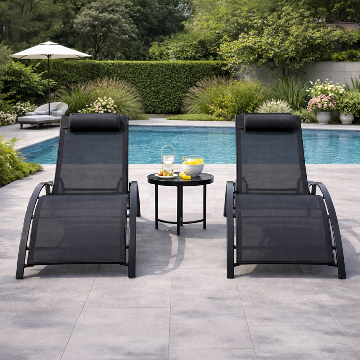 Lot de 2 transats ajustables noir MEDAN