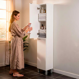 Colonna Armadio Da Bagno Con Doppia Anta E 4 Ripiani Mobile Alto Salvaspazio In Melaminico Chiusura Ammortizzata 30 x 25 x 182 Cm Bianco Lucido