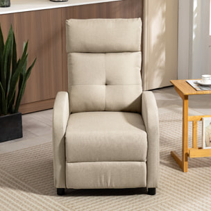 Sillón Relax Reclinable Manual, Sillón Relax de Lino con Apertura Push, Reposapiés, Respaldo Alto, Acolchado Grueso, Butaca Reclinable hasta 155º para Salón, Dormitorio, Oficina, Beige