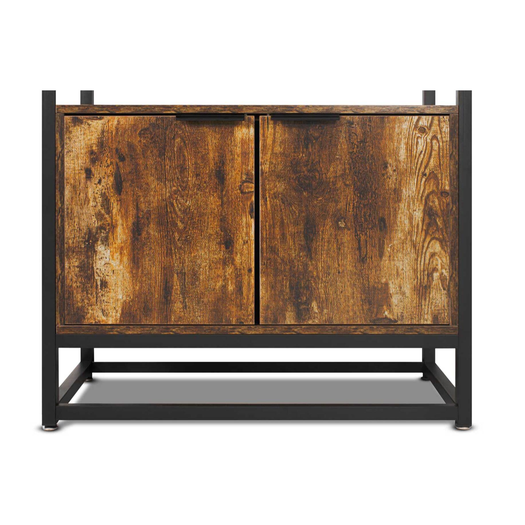 Edo - Scaffale Libreria a Muro 76x162,5x33,5 cm 3 Ripiani con Mobiletto 2 Ante in Legno Industriale Struttura in Metallo Nero