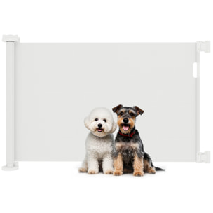 Barrera de Seguridad para Perros Retráctil 0-136 cm Puerta para Perros Pequeños Extensible con Interruptor de Cierre Red de Seguridad para Pasillos Escaleras Interiores y Exteriores