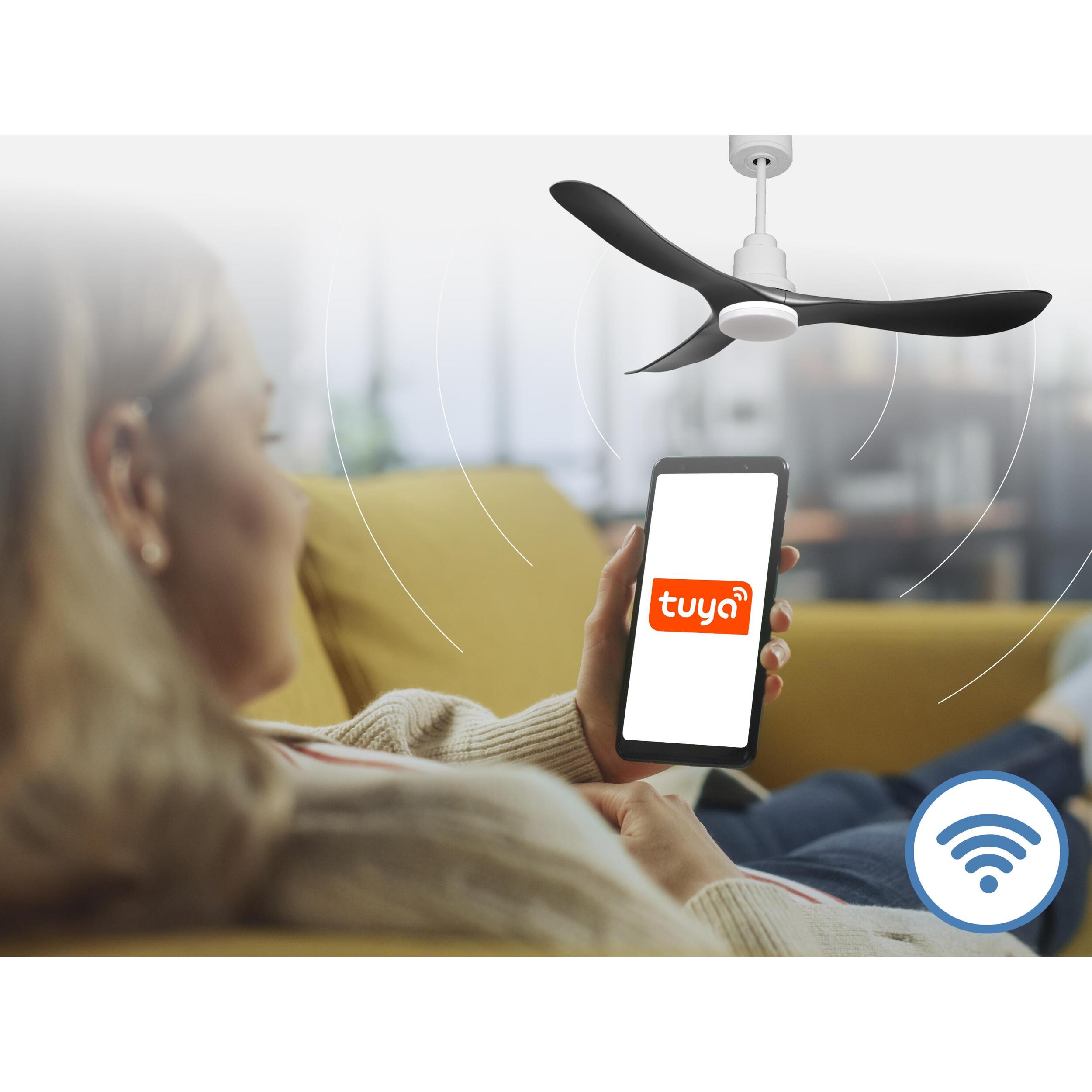 Ventilador de techo Modo Invierno/Verano Termostato Dimable Wifi Motor DC Techos Inclinados Mando a Distancia Luz tres tonos Hypersilence Memoria Vendible Shopify (AUTOMATICO) TiomanD132C04LED64452 PURLINE