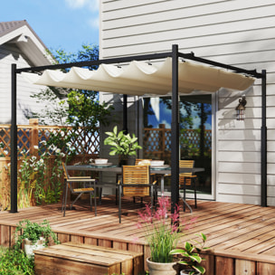 Pergola rétractable 3 x 3 m acier époxy noir polyester haute densité 180 g/m² UPF30+ crème