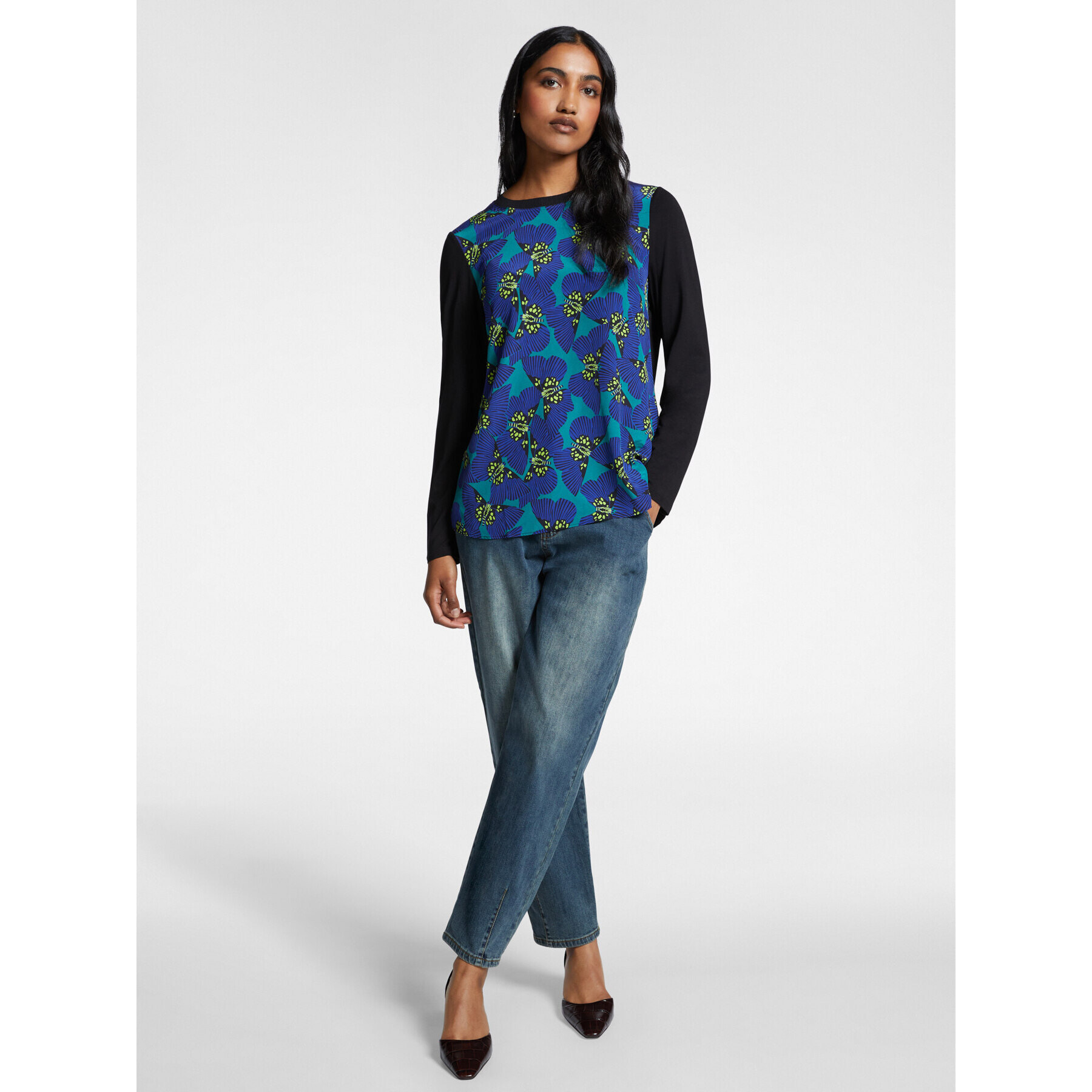 Elena Mirò - Blusa bimateria estampada - Azul