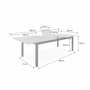 Table de jardin en bois aluminium extensible 200/250cm avec rallonge - Sevilla - bois d'Eucalyptus huilé et structure anthracite