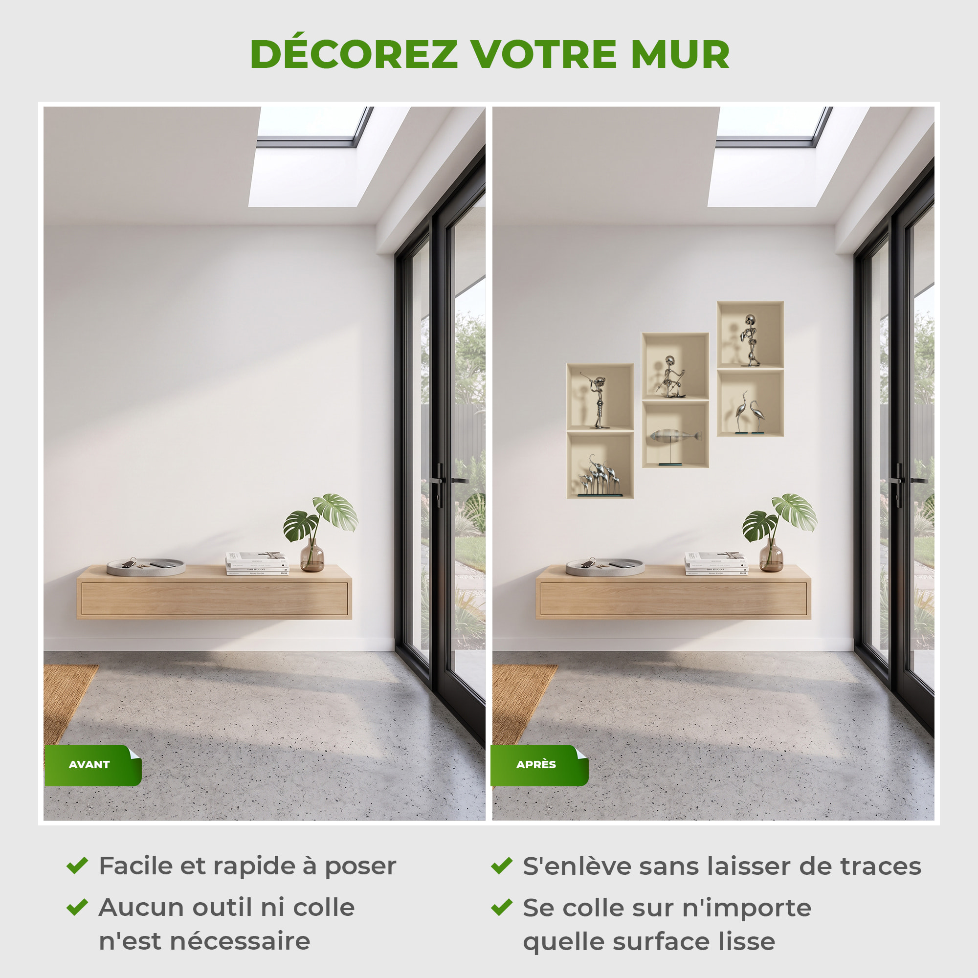 Stickers muraux 3D | Sticker Mural Autocollant effet 3D Postures design en aluminium - Stickers adhésifs 3D Chambre Salon Trompe l'oeil