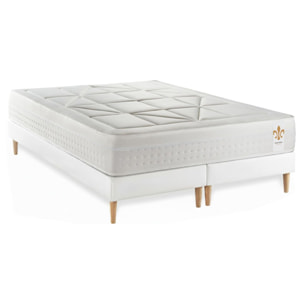 Ensemble Matelas Vingt-Huit - 28cm - Ressorts ensachés et mémoire de forme - Soutien point par point - Sommier Tapissier Blanc