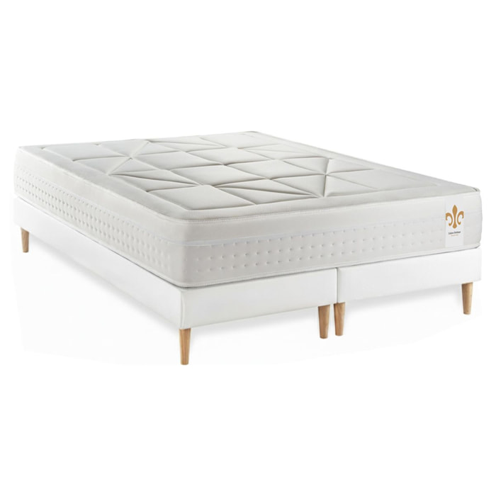 Ensemble Matelas Vingt-Huit - 28cm - Ressorts ensachés et mémoire de forme - Soutien point par point - Sommier Tapissier Blanc