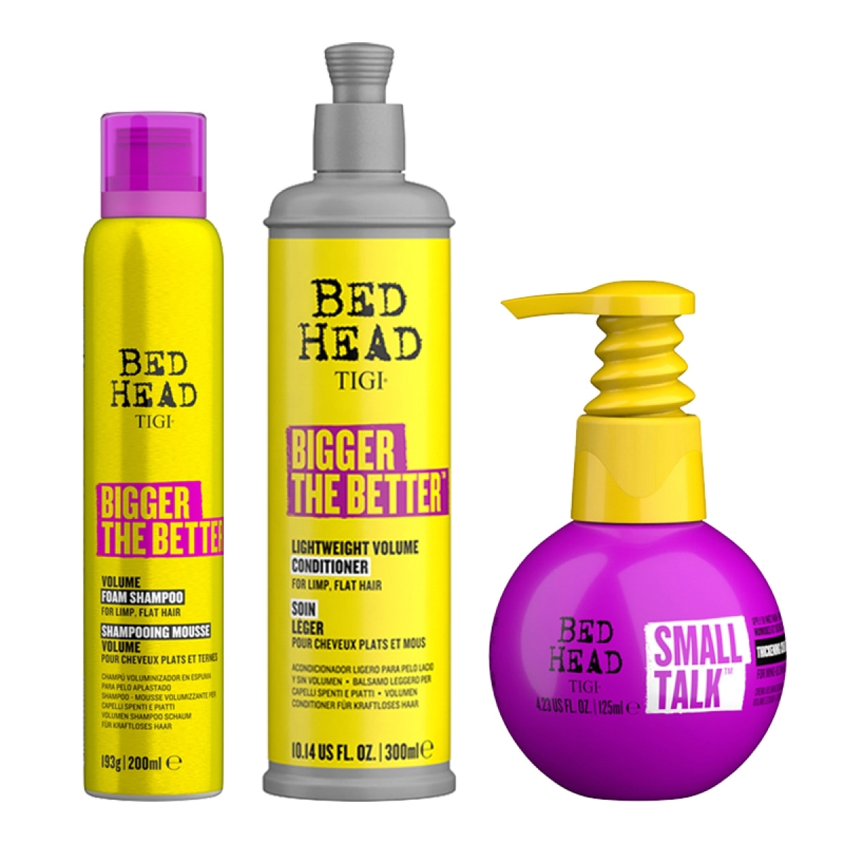 TIGI Kit Bed Head Volume Bigger Shampoo 200ml + Conditioner 300ml + Small Talk Thickening Cream 240ml