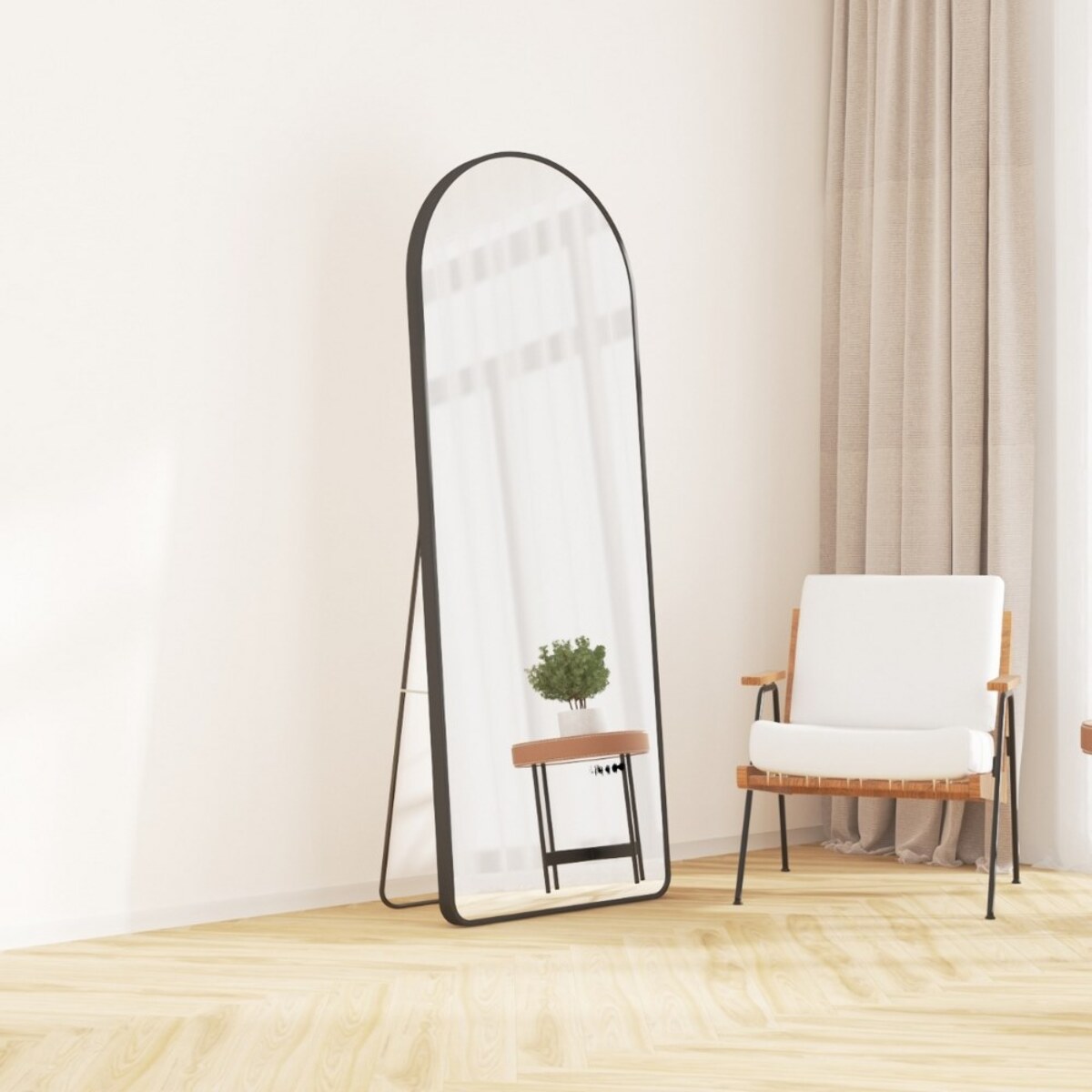 Specchio ad arco 50x160 cm da terra o parete con telaio nero - Roanne