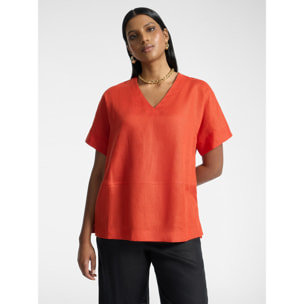 Elena Mirò - T-shirt in lino e cotone scollo a V - Arancione