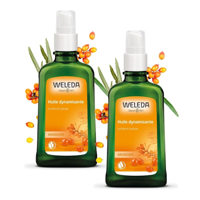 WELEDA - Duo Huile dynamisante à l'Argousier - Soin corporel - Revitalise et régénère - Vegan* -Certifié Natrue** - Flacon-pompe 100 ml  x 2