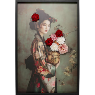 Tableau femme en kimono bouquet 3D 84x124cm Kare Design