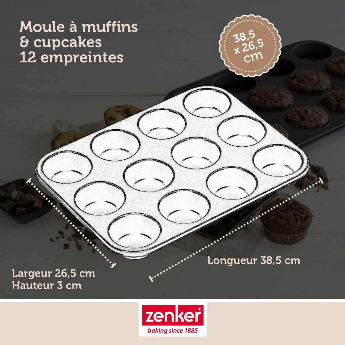 Ensemble de 2 Moules à muffins 12 empreintes 38 x 26 cm Zenker Black Metallic