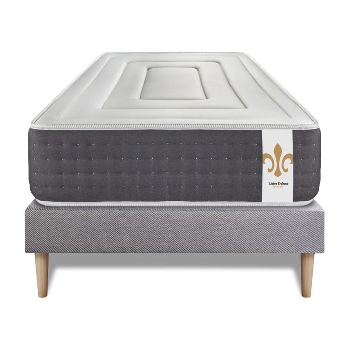 Ensemble Matelas Vingt-Six - 26cm - Ressorts ensachés et mémoire de forme - Confort 5? - Sommier Tapissier Gris