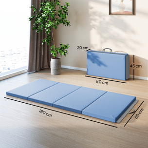 Tapis de gym yoga fitness pliable - poignée - revêtement synthétique - bleu