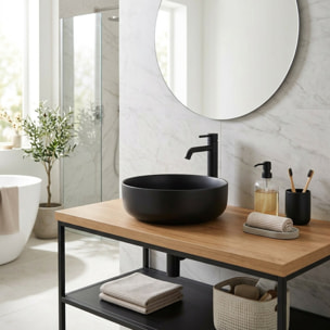 Vasque à poser ronde en céramique diamètre 39 cm - noir mat - sans trop-plein - SAT Infinitio