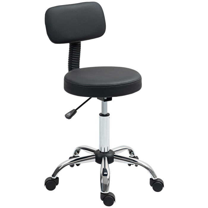 Taburete Giratorio Taburete con Ruedas y Respaldo Taburete de Trabajo con Altura Regulable 78-93 cm Asiento Tapizado de Cuero Sintético Negro