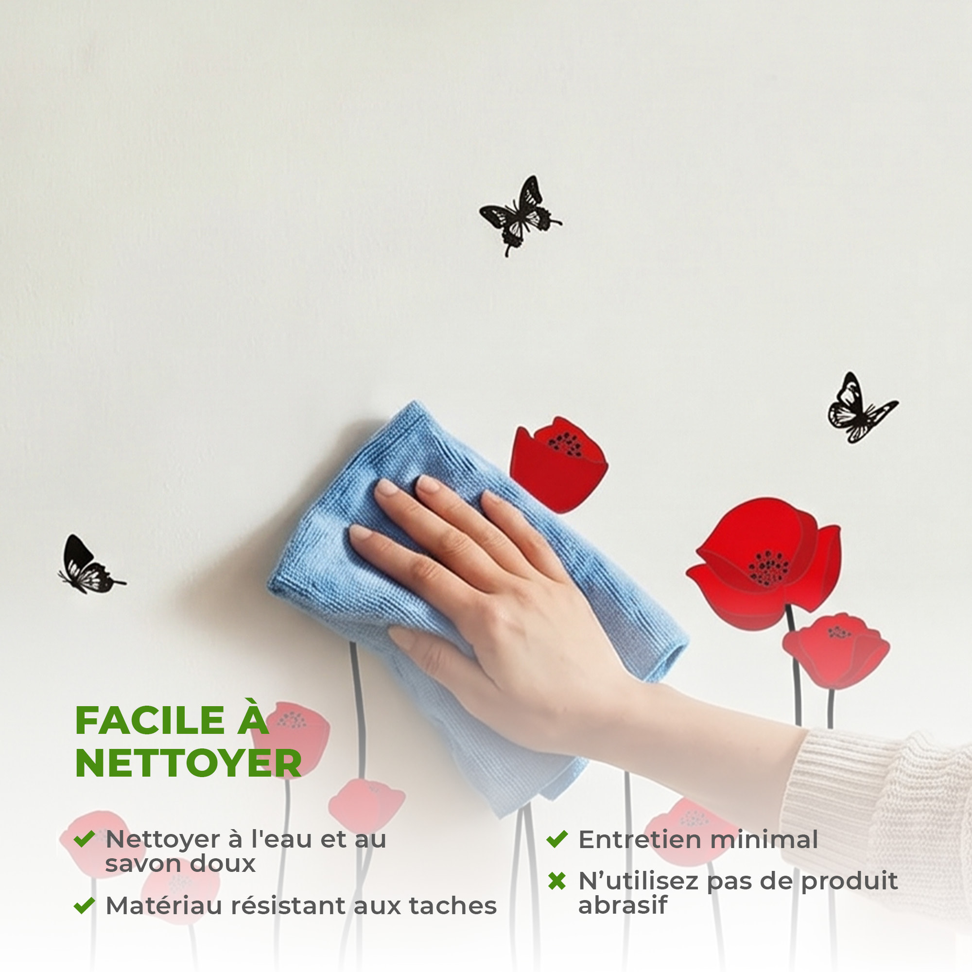Stickers Muraux décoration adhésifs Fleurs coquelicots rouges