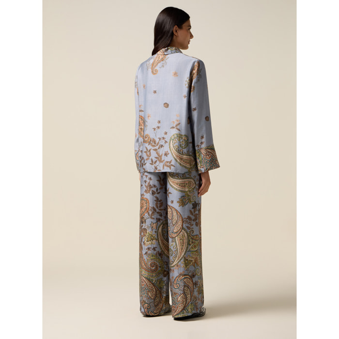 Oltre - Camisa de satén estampada - Light - blue