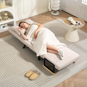 Sofá Cama de 1 Plaza Sofá Cama Plegable Tapizado en Borreguito con Respaldo Ajustable de 5 Niveles y Almohada Acolchada para Oficina Dormitorio Salón 63x73x81 cm Beige