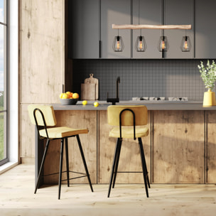 Lot de 2 chaises de bar mi-hauteur 66 cm en cuir synthétique jaune - Texas