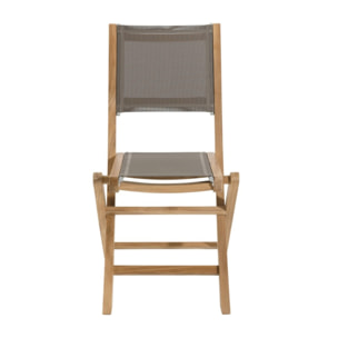 FUN - Ensemble de 2 chaises de jardin pliantes en bois Teck et textilène couleur taupe