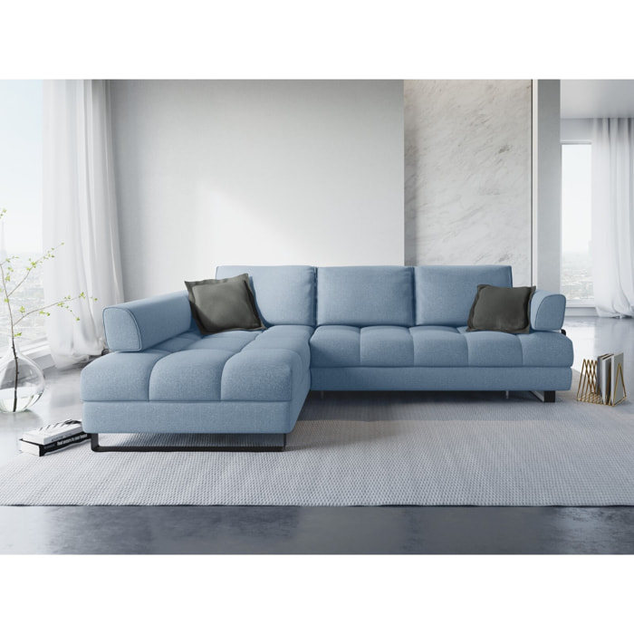 Canapé d'angle gauche convertible avec coffre de rangement "Clinton" 5 places en tissu structurel bleu