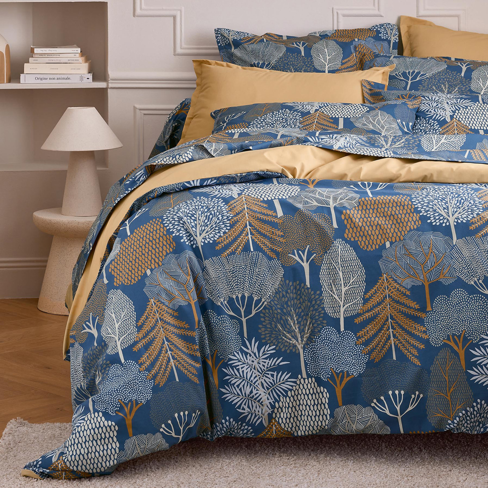 Housse de couette 100% percale de coton 80 fils forêt - Bleu Encre