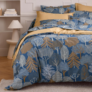 Housse de couette 100% percale de coton 80 fils forêt - Bleu Encre