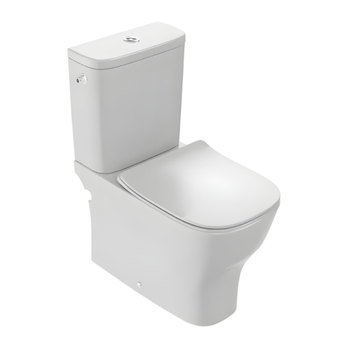 WC à poser compact sans bride sortie universelle avec abattant extra-plat, déclipsable et frein de chute