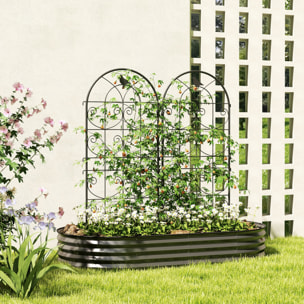 Treillis de jardin effet fer forgé oiseau - 2 supports plantes grimpantes - 50 x 120 cm - métal époxy noir