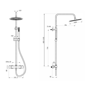 Colonne de douche,  douchette stick Mitigeur thermostatique Barre réglable en hauteur, Gun métal SATDASSTK