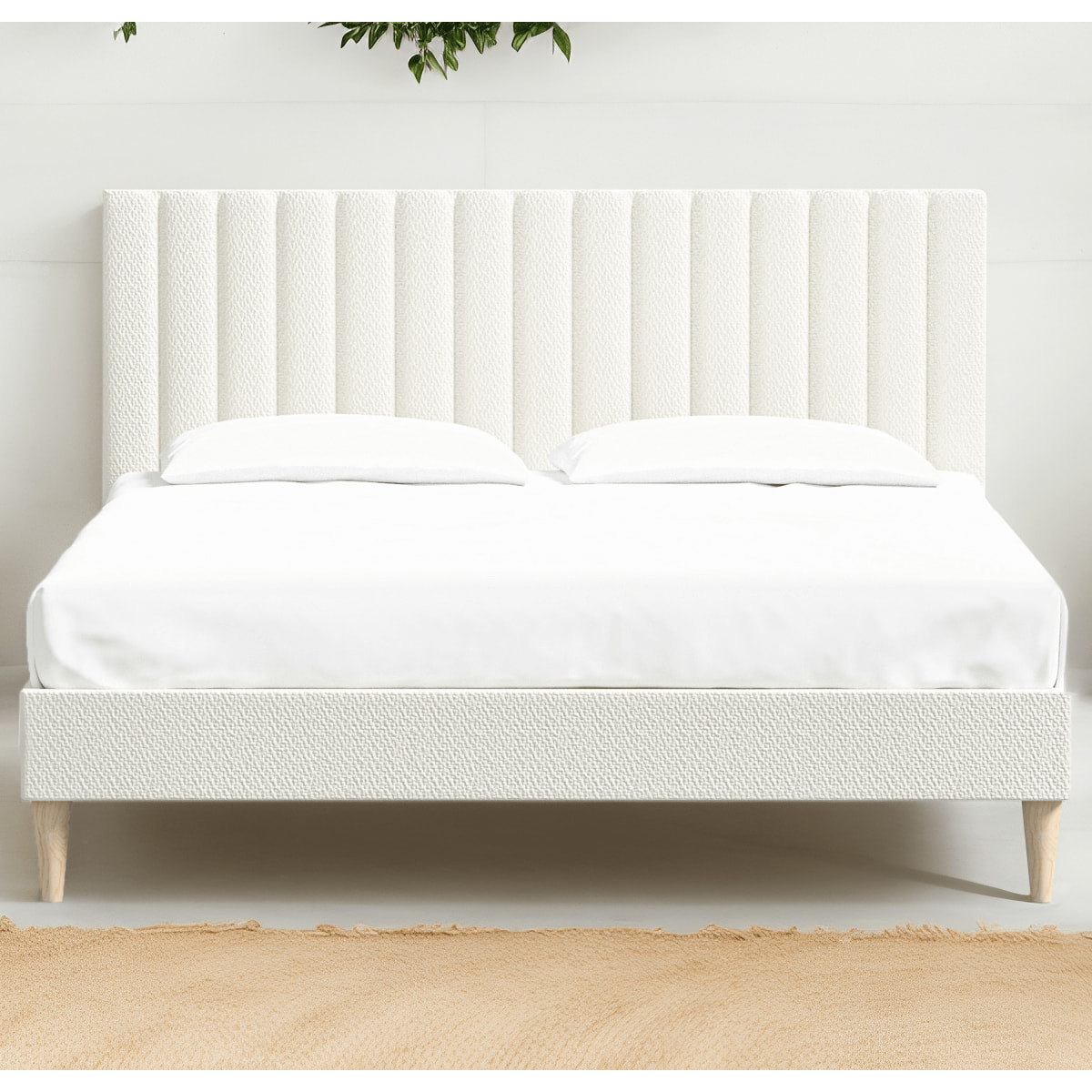 Lit adulte en tissu bouclé avec tête de lit matelassée - ELIOT
