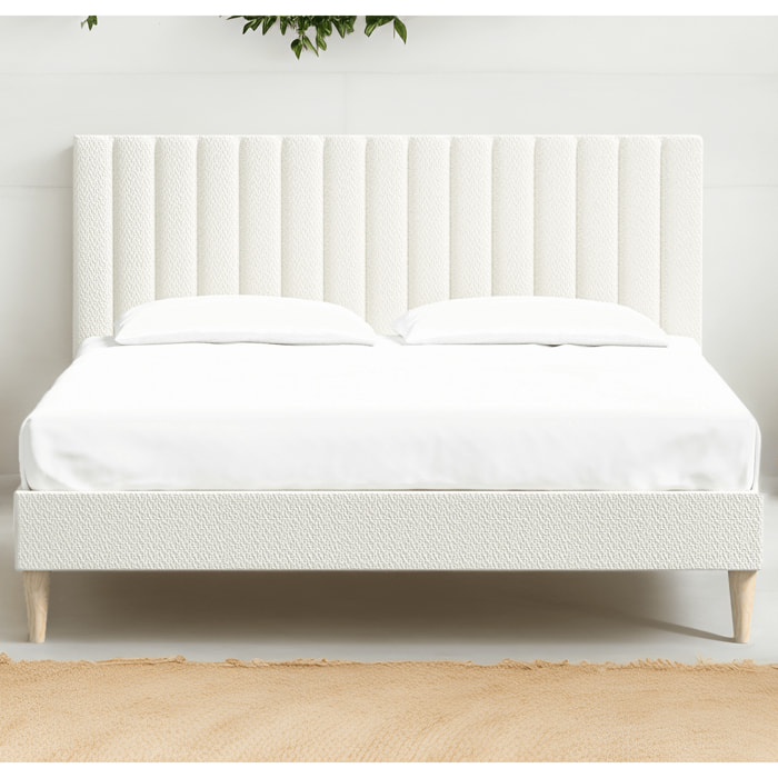 Lit adulte en tissu bouclé avec tête de lit matelassée - ELIOT