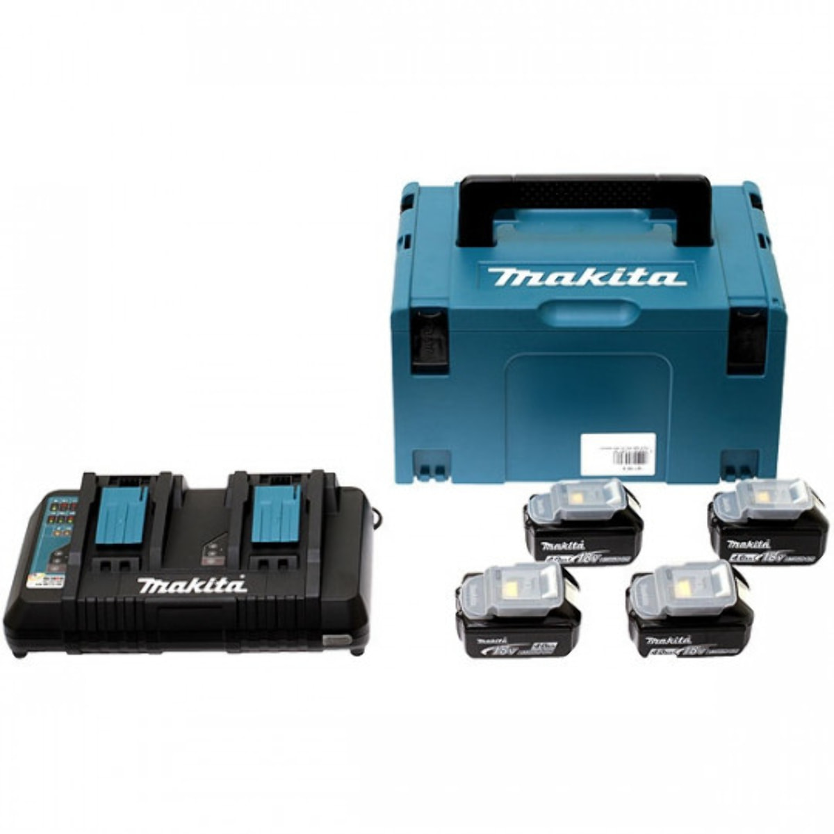 Pack 4 batteries LXT 18v 4.0Ah - MAKITA - chargeur double - MakPac -197503-4