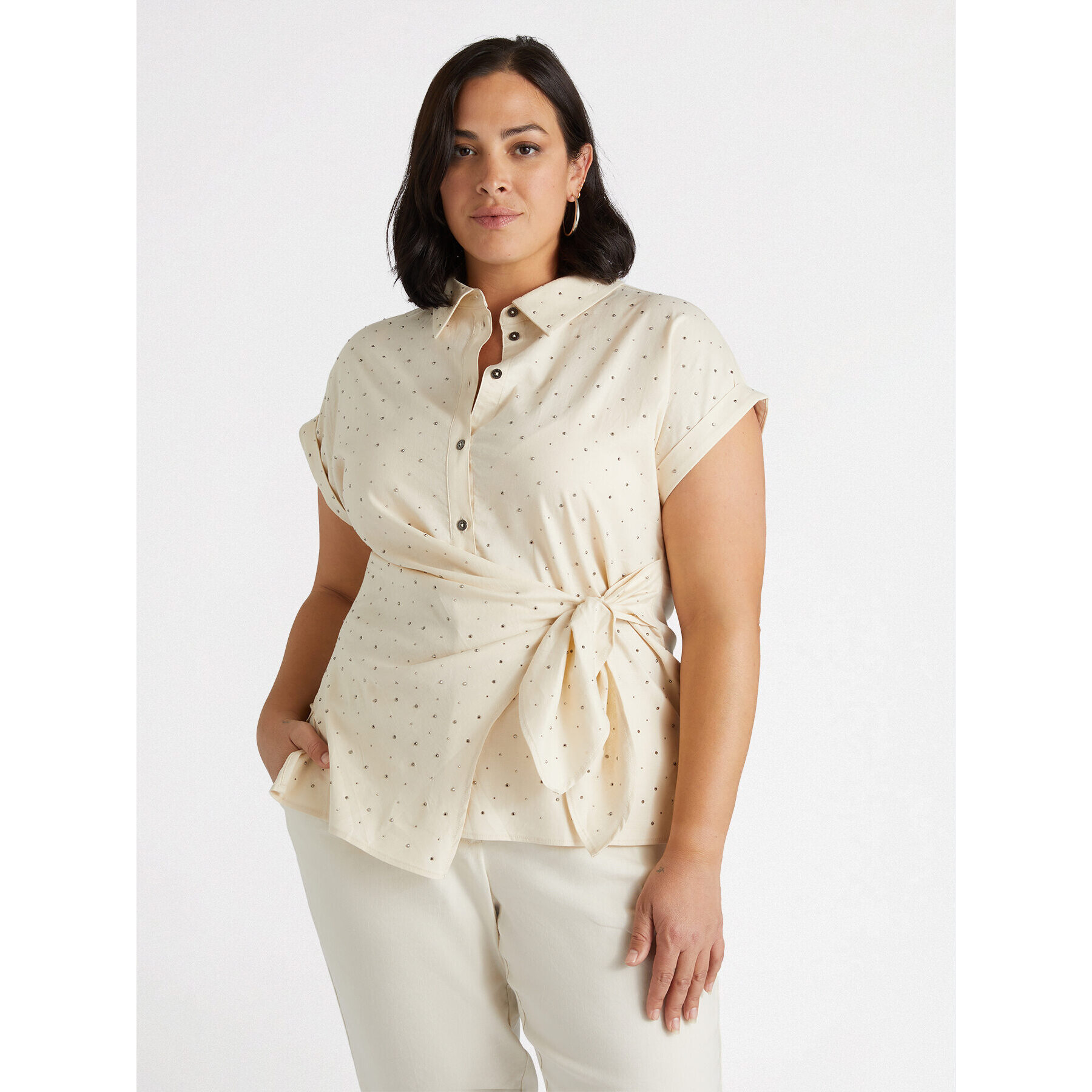 Fiorella Rubino - Camisa con tachuelas y nudo lateral - Beige
