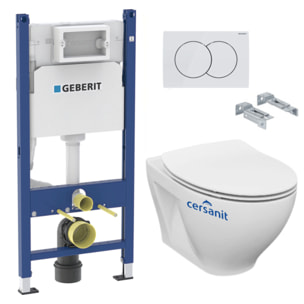 Pack WC Bati-support Geberit avec Cuvette Cersanit Dormo sans bride + Plaque blanche (DormoGeb3)