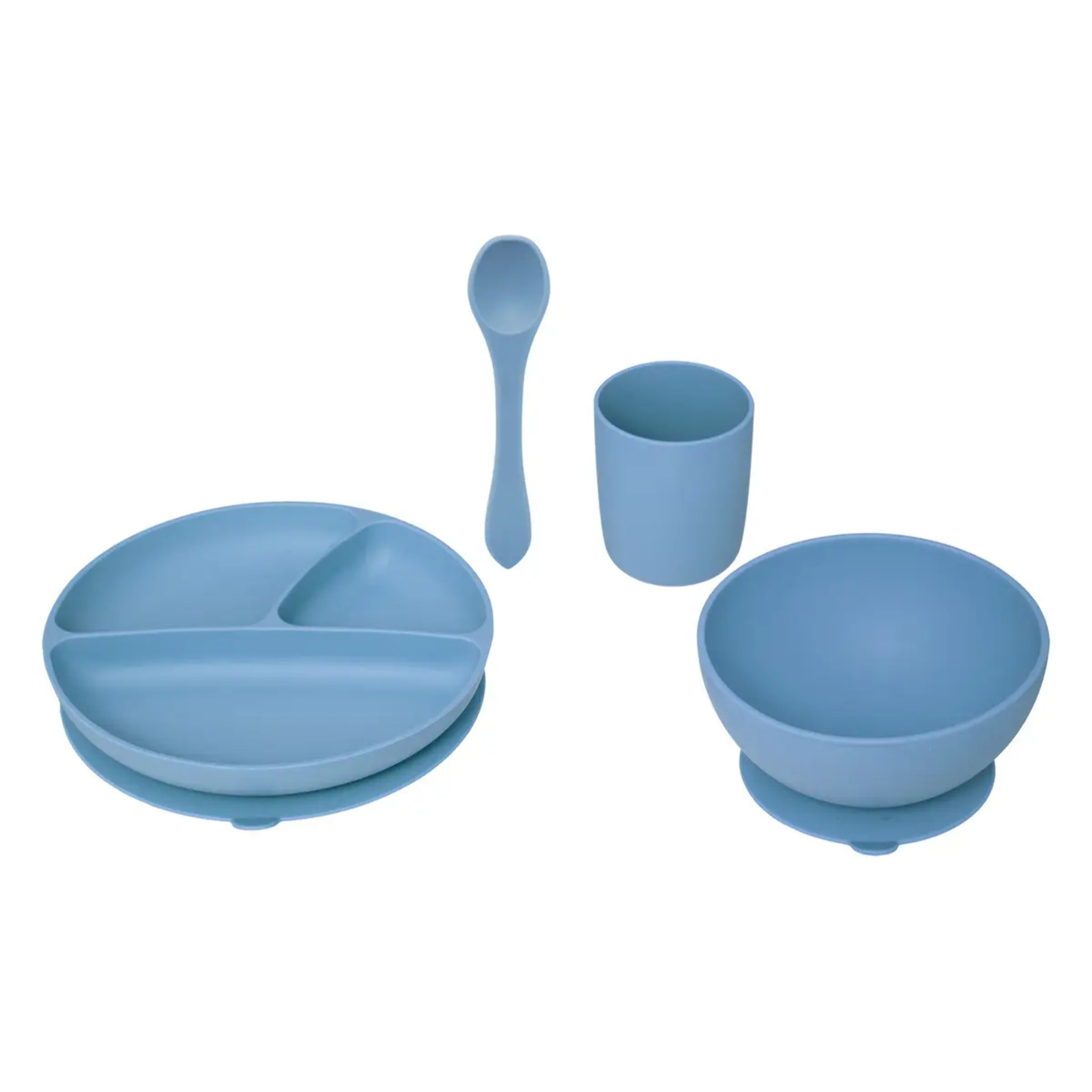 Set repas enfant - silicone - bleu gris