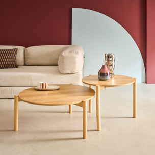 Tables gigognes rondes décor bois. piètement bois d'hévéa naturel - Harmony