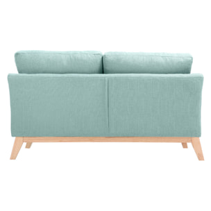 Canapé scandinave déhoussable 2 places en tissu vert lagon et bois clair OSLO