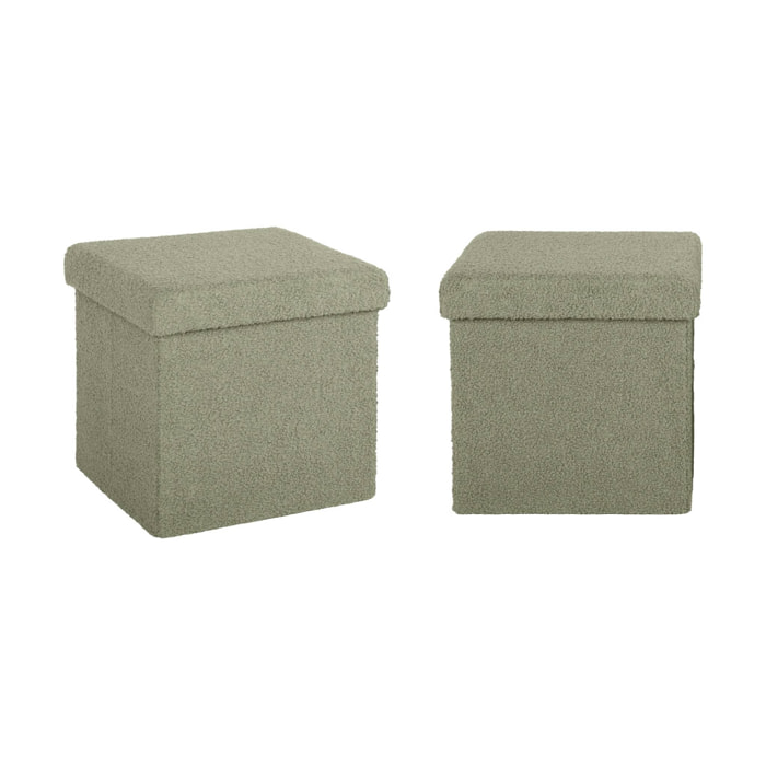 Lot de 2 tabourets de rangement verts en bouclettes avec coffre pour enfant pliable