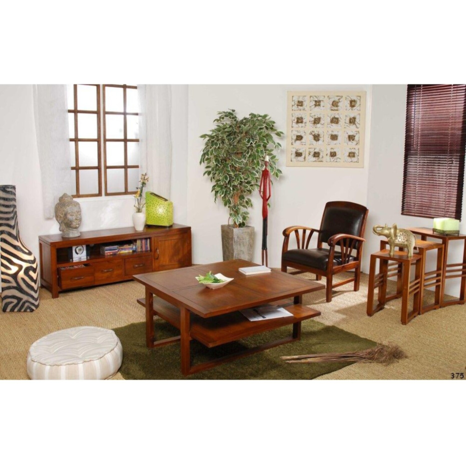 LAUREN - Set de 3 tables gigognes rectangulaires marrons bois Mindi