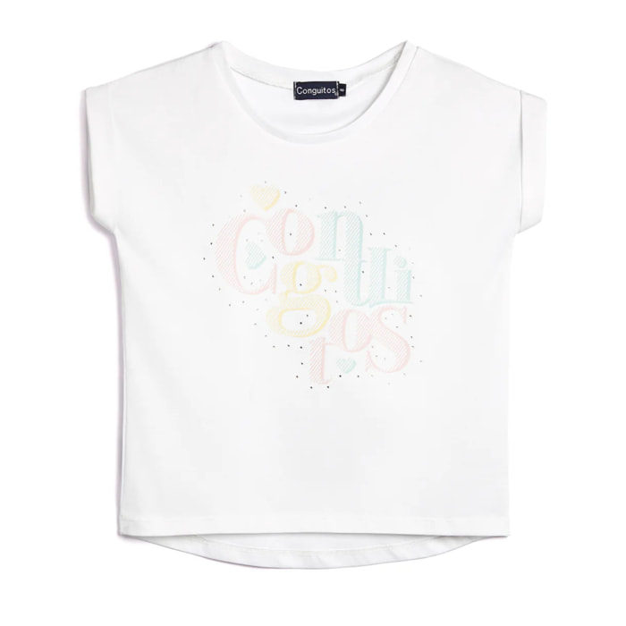 Camiseta de Niña de Algodón en Blanco