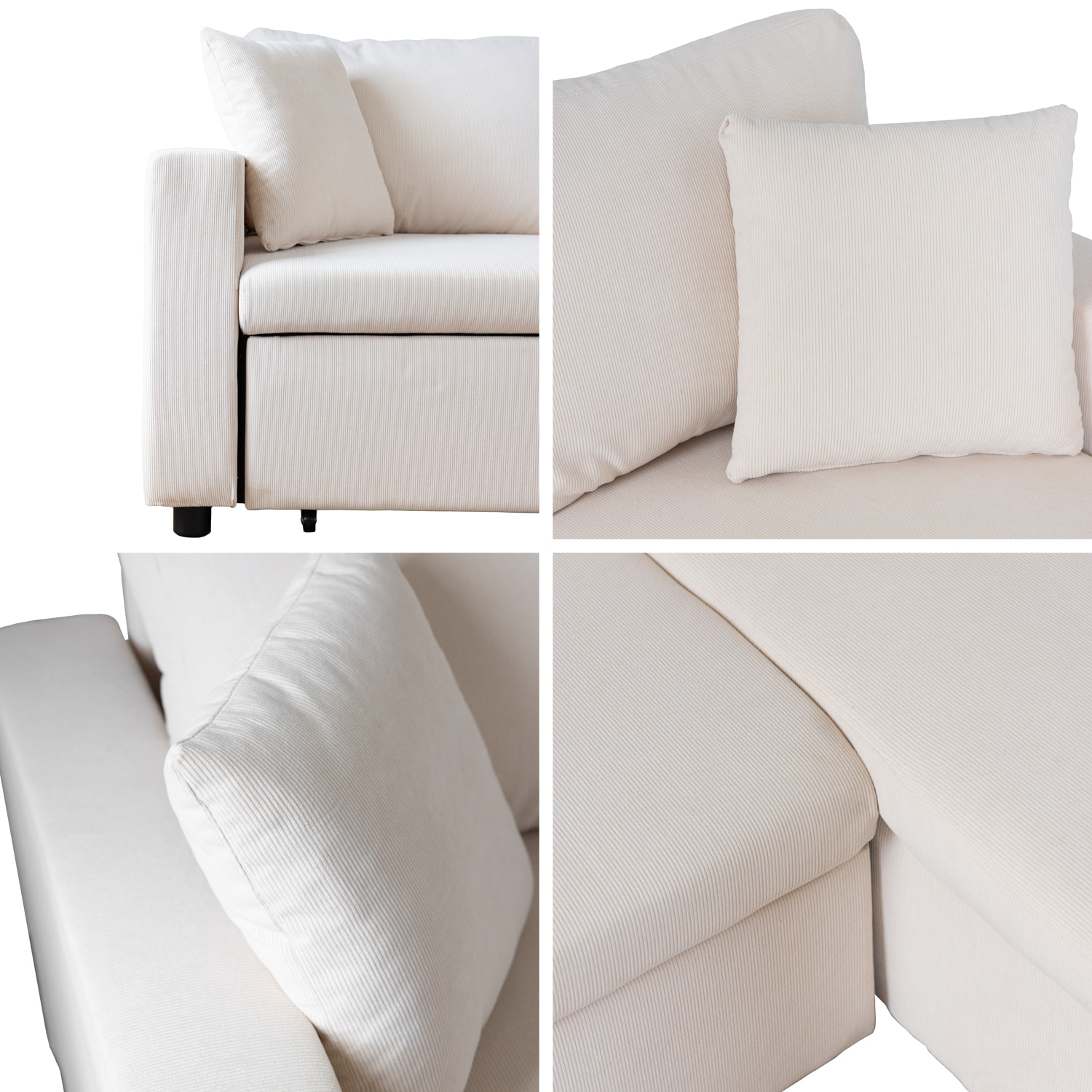 Canapé d'angle convertible CLARK 3 places en velours côtelé beige