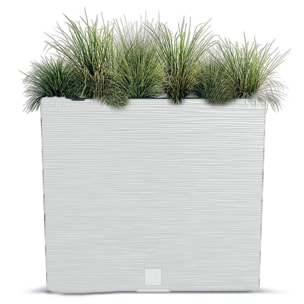 Macetero color blanco, con depósito, colección FURU, de 58 x 18 x 49,8 cm, capacidad de 12 L.