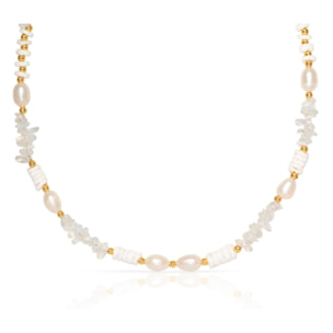 Collar de ópalo, conchas y perlas naturales con cierre de mosquetón.