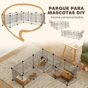 Valla Metálica para Mascotas con 12 Paneles Parque Metálico para Animales Pequeños Desmontable Diseño DIY para Erizo Conejos 140x70x35 cm Negro